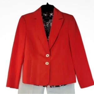 Kasper Women's Linen Blazer Sz 14 Coral Lined Two Button Single Breasted Career